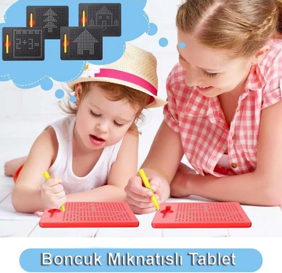Eğitici Boncuk Mıknatıslı Oyuncak Tablet (Manyetik Çizim Pedi )