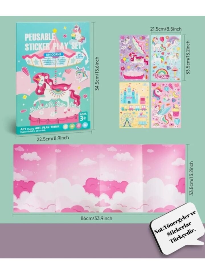 Tekrar Kullanılabilen Sticker Seti – Unicorns
