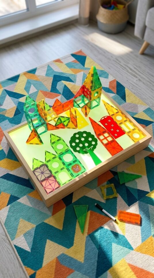 Ahşap Işıklı Masa Ayaksız Montessori 16 Renkli (Reggio Emilia Tabla)