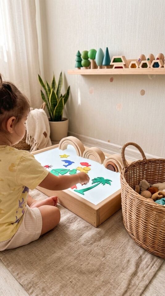 Ahşap Işıklı Masa Ayaksız Montessori 16 Renkli (Reggio Emilia Tabla)