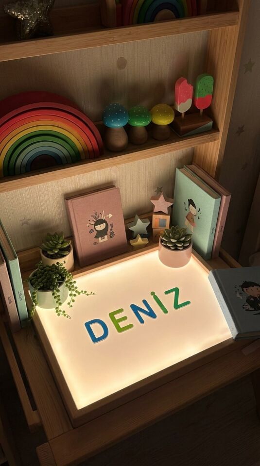 Ahşap Işıklı Masa Ayaksız Montessori 16 Renkli (Reggio Emilia Tabla)