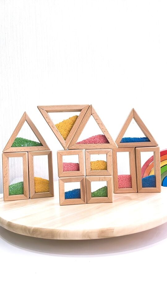 WALDORF AHŞAP OYUNCAK KUMLU RAİNBOW BLOKLAR 12 parça