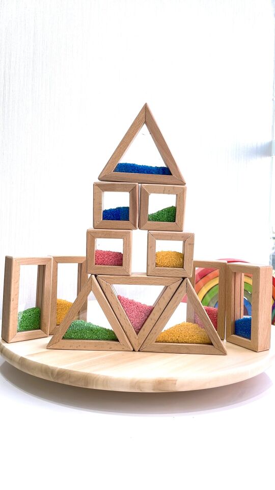 WALDORF AHŞAP OYUNCAK KUMLU RAİNBOW BLOKLAR 12 parça