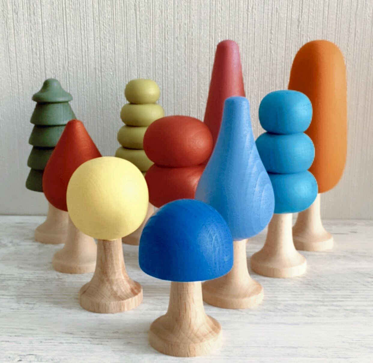 Waldorf Ahşap Oyuncak Ağaç Seti Ana Renkler ( 10 lu )