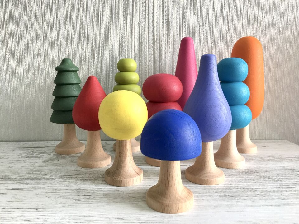 Waldorf Ahşap Oyuncak Ağaç Seti Ana Renkler ( 10 lu )