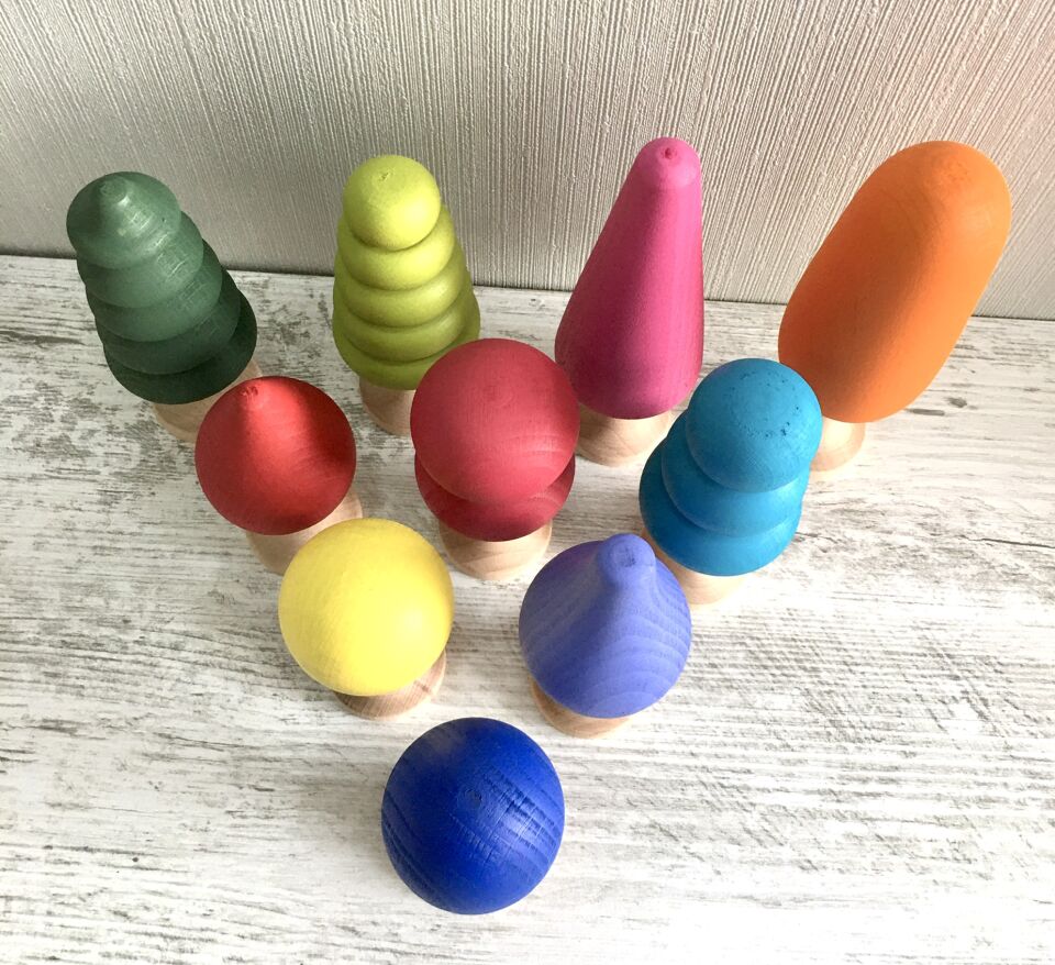 Waldorf Ahşap Oyuncak Ağaç Seti Ana Renkler ( 10 lu )