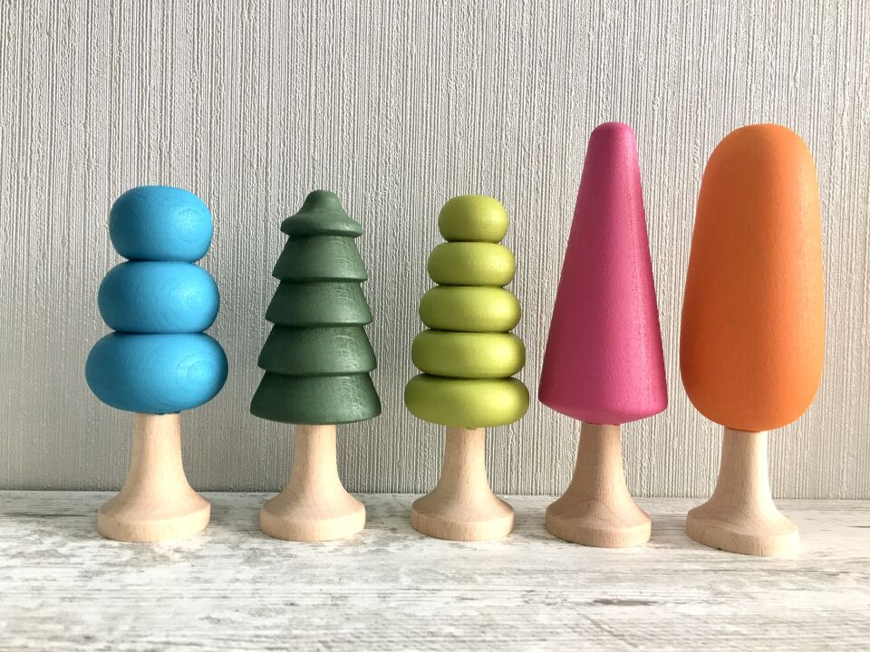 Waldorf Ahşap Oyuncak Ağaç Seti Ana Renkler ( 10 lu )