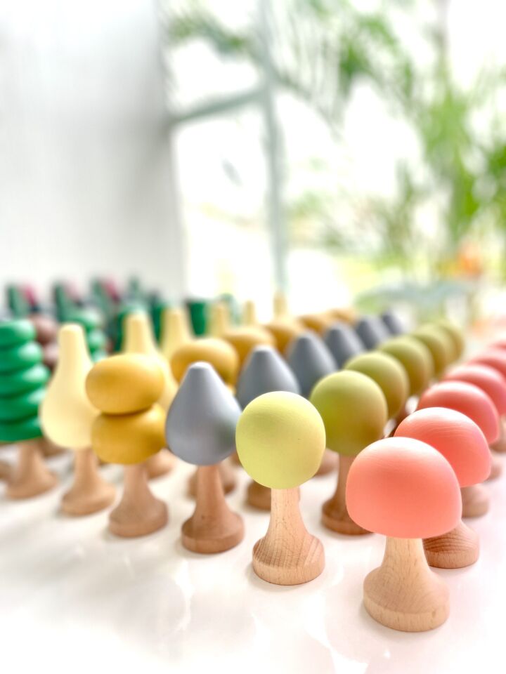 Waldorf Ahşap Oyuncak Ağaç Seti Sonbahar Renkleri ( 10 lu )