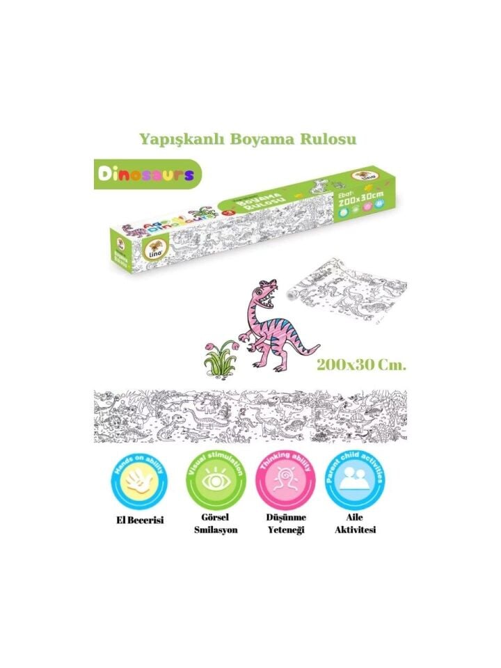 Yapışkanlı Boyama Rulosu Dinazor (200X30 Cm.)