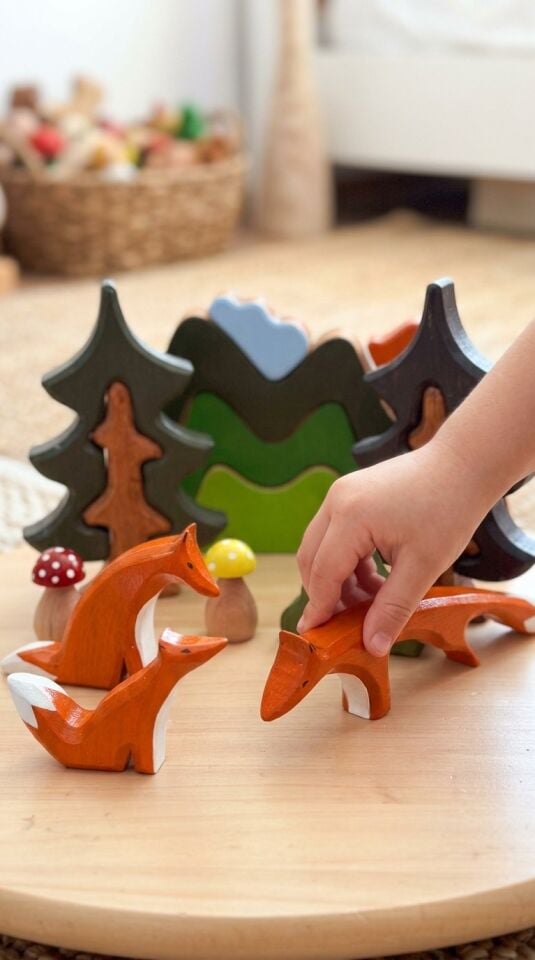 Waldorf Ahşap Tilki Aile seti 3'lü set