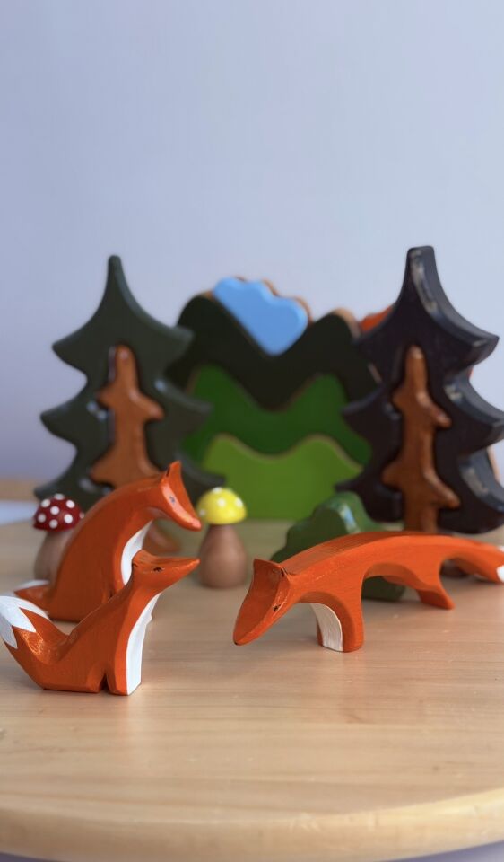 Waldorf Ahşap Tilki Aile seti 3'lü set