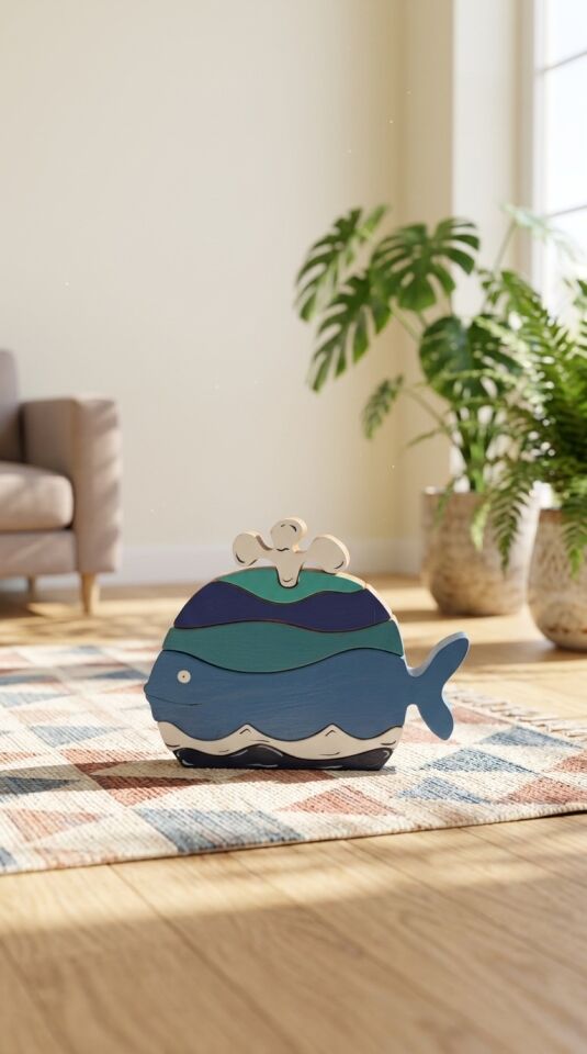 Waldorf Ahşap Su Fışkırtan Balina (17cmx14 cm)