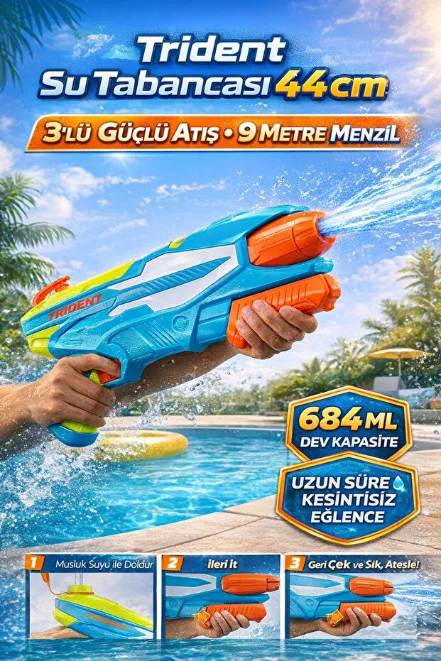 WATER WARRİORS Trident 684 ml Kapasiteli Su Tabancası 44cm