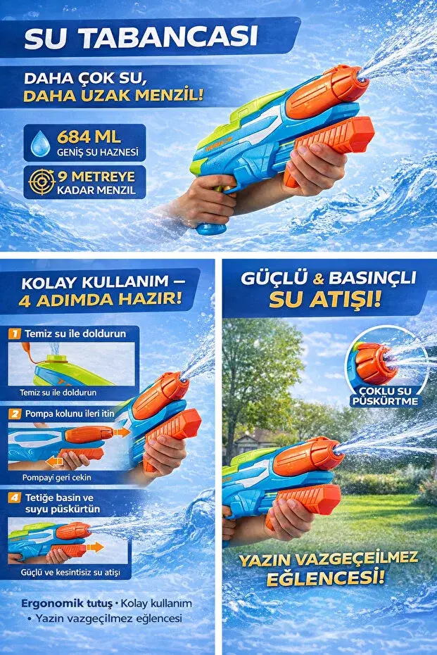 WATER WARRİORS Trident 684 ml Kapasiteli Su Tabancası 44cm