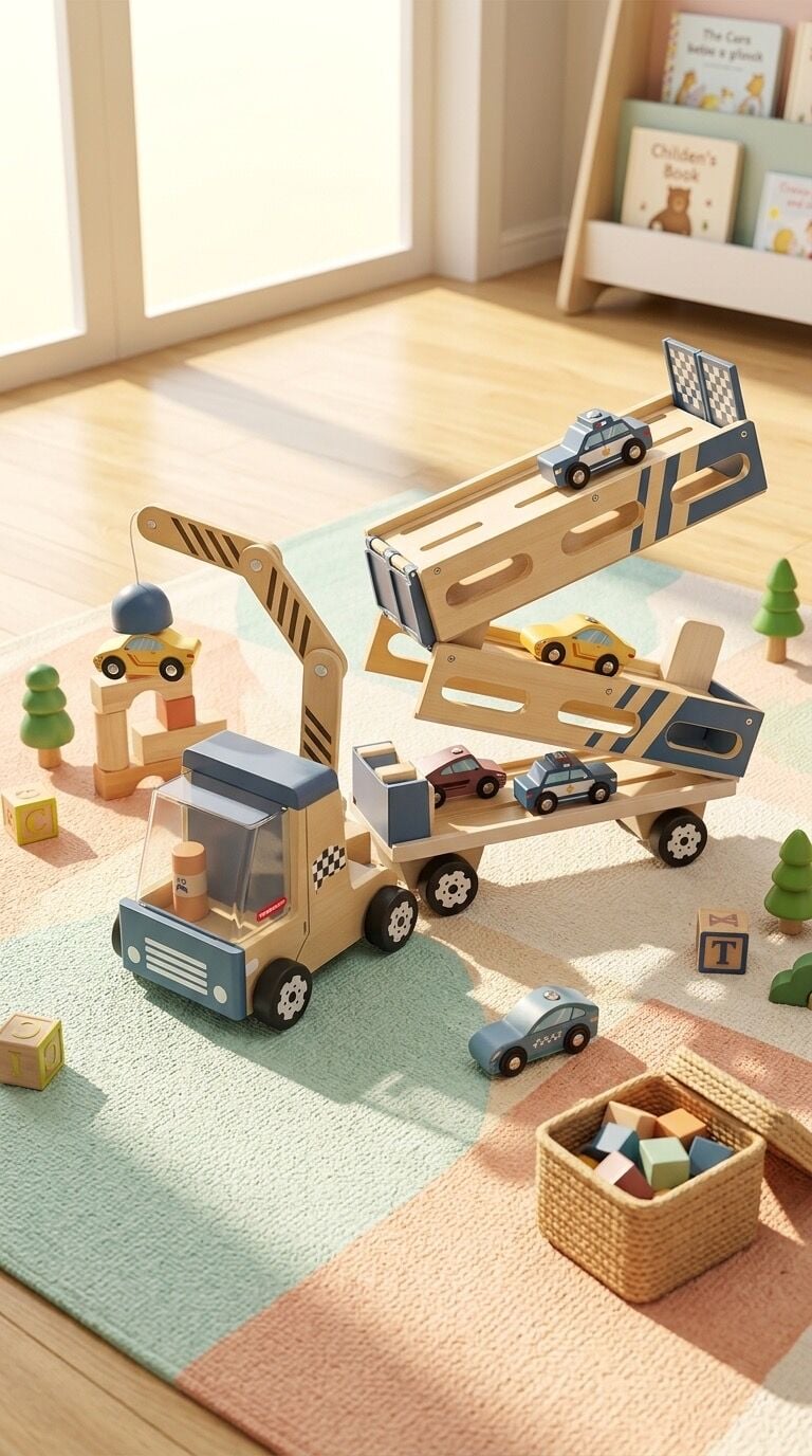Woody Roll & Race Ahşap Araba Taşıyıcı