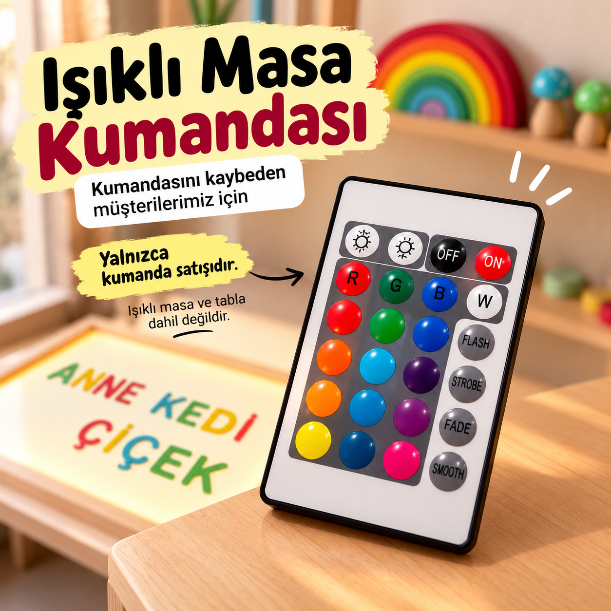 Işıklı Masa ve Işıklı Tabla Yedek Kumandası – 16 Renk Seçenekli RGB Uzaktan Kumanda