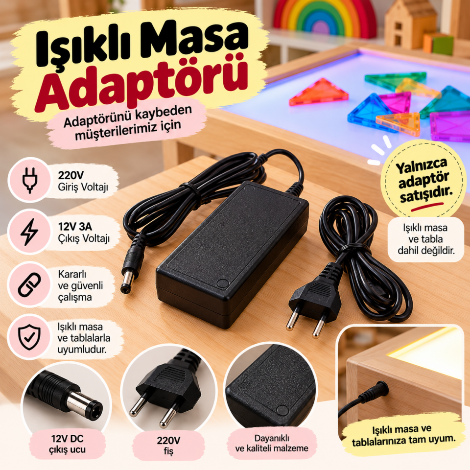 Işıklı Masa ve Işıklı Tabla Yedek Adaptörü 12V 3A – Güç Adaptörü