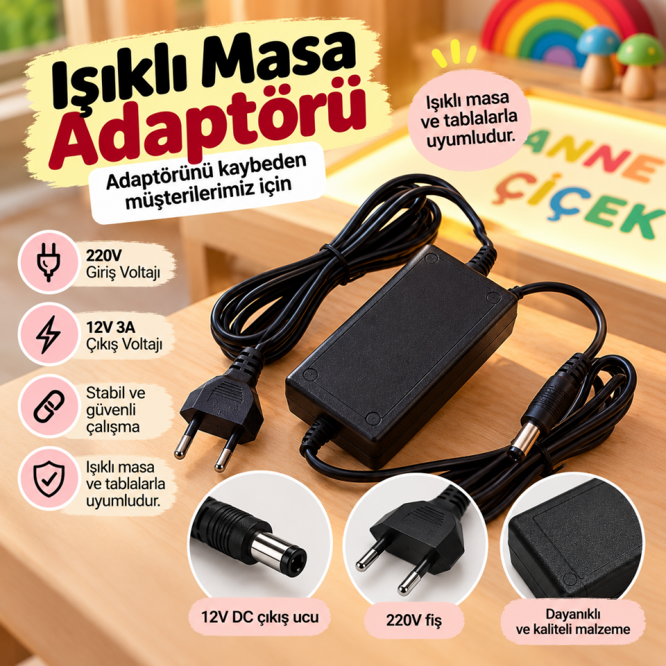 Işıklı Masa ve Işıklı Tabla Yedek Adaptörü 12V 3A – Güç Adaptörü