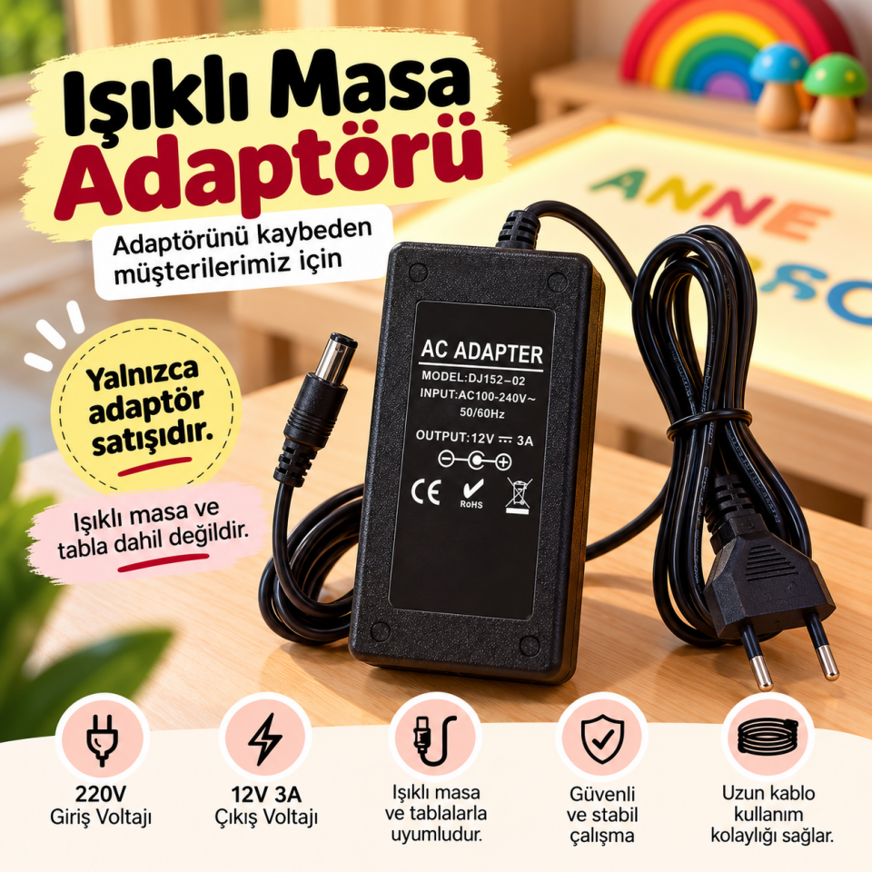 Işıklı Masa ve Işıklı Tabla Yedek Adaptörü 12V 3A – Güç Adaptörü