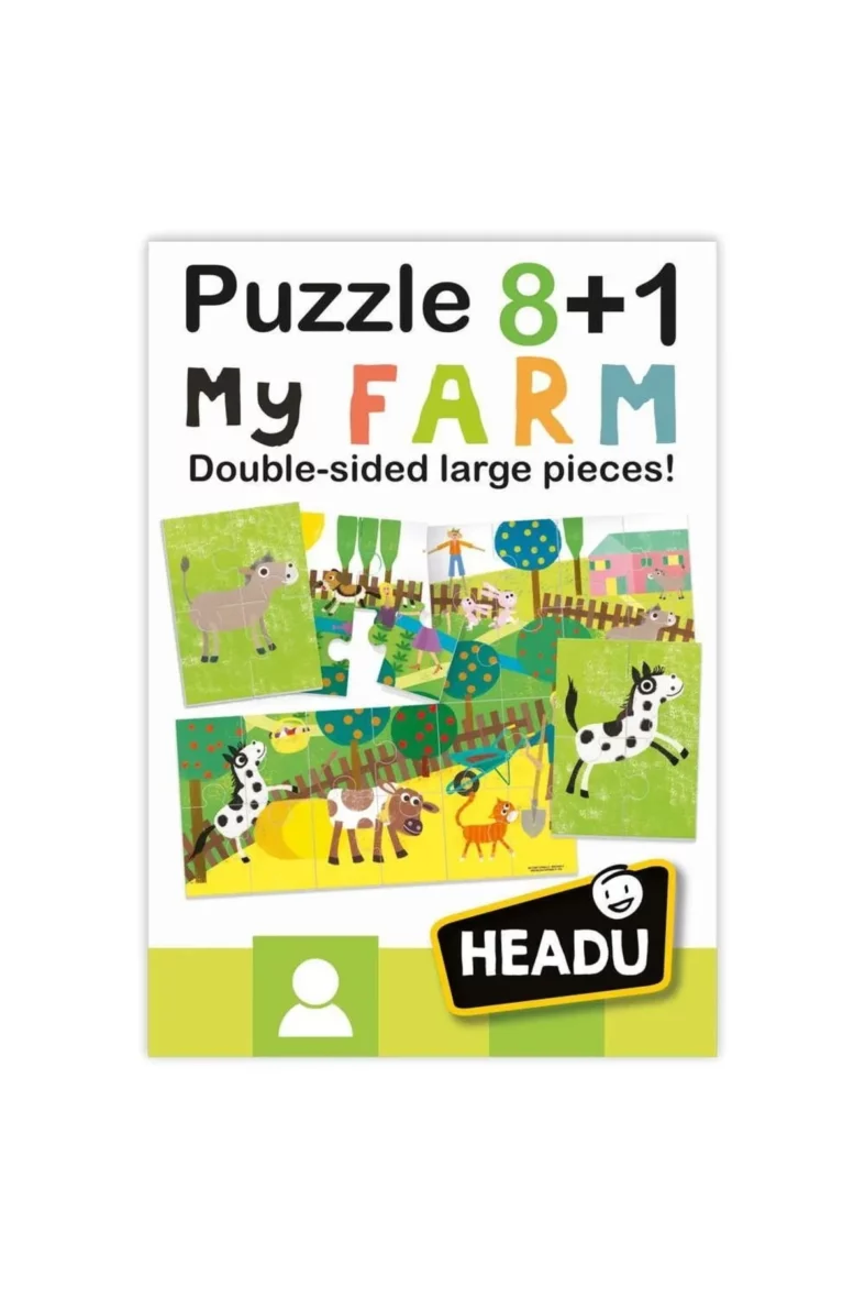 Headu 8+1 Çiftliğim Puzzle Büyük Iki Taraflı Parçalı Yapboz 8+1 My Farm Puzzle (2-5 Yaş)